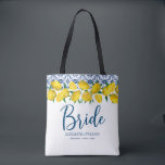 Bride Italian Blue Tile Lemon Boho Wedding  Tote Bag<br><div class="desc">A beautiful lemon bridal shower invitation with lemons and blue and white Italian Mediterranean tile. Personalize it for your bridal shower. Designed for you by blackberry Boulevard.</div>