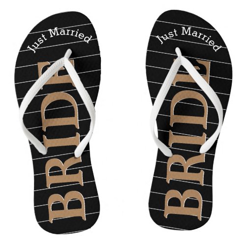 Bride Just Married Faux Gold on Black or Any Color Flip Flops