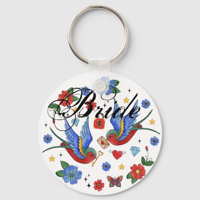Bride Key Chain Traditional Bird Tattoo Sparrow bi (Front)