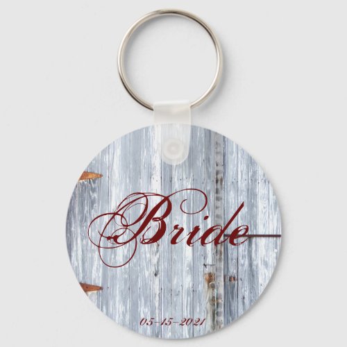 Bride Key Chain White Wash Wood Barn Door Country