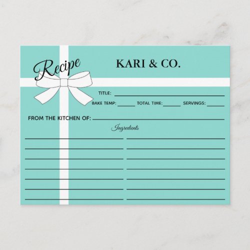 BRIDE Kitchen Personal Shower Party Recipe Card