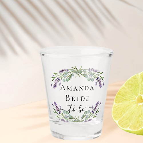 Bride lavender eucalyptus greenery name shot glass