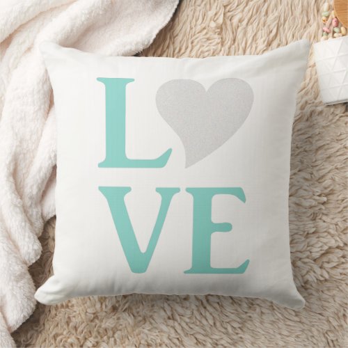 BRIDE Love Teal Blue  White Wedding Decor Throw Pillow