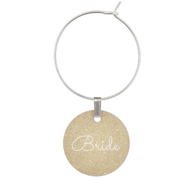 Bride - Luxury Gold Glitter Sparkle Wine Charm (Front)