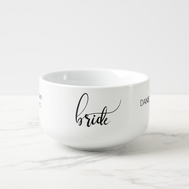 Bride Minimalist Black White Cereal Soup Mug (Front)