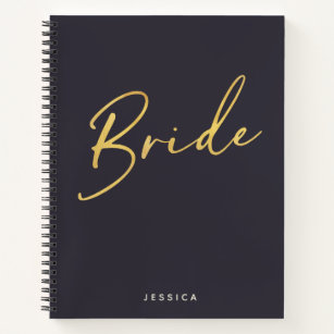Bride Minimalist Gold Lettering Navy Personalized Notebook