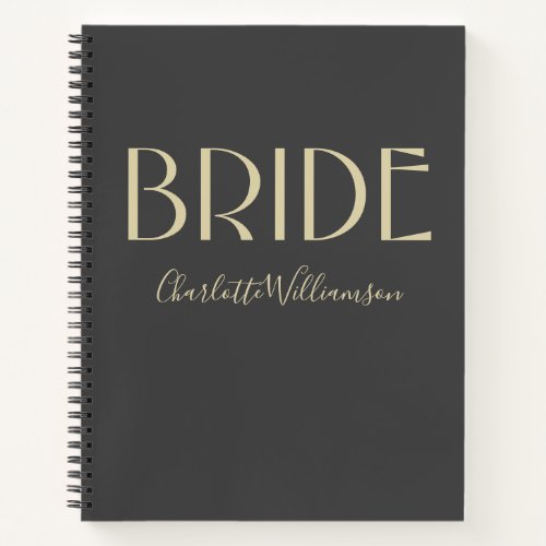 Bride Modern Black Gold Typography Name Wedding Notebook