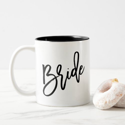 Bride Modern Chic Script in Black Two_Tone Coffee Mug