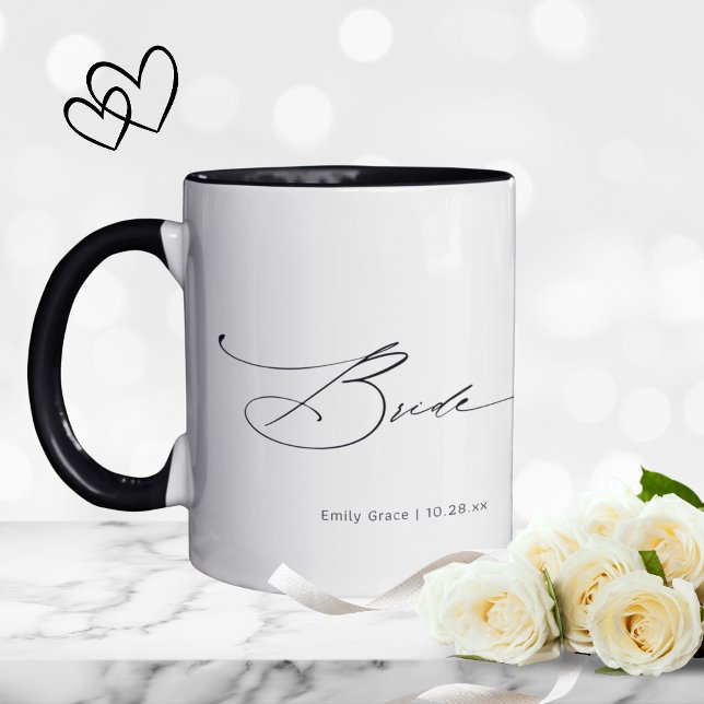 Bride Modern Elegant Script Wedding Custom Name Mug (Creator Uploaded)