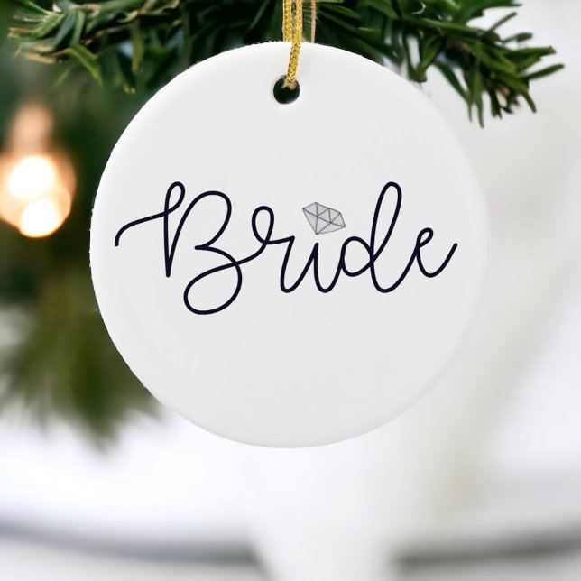Bride Modern Script Diamond Wedding Date Ceramic Ornament (Creator Uploaded)