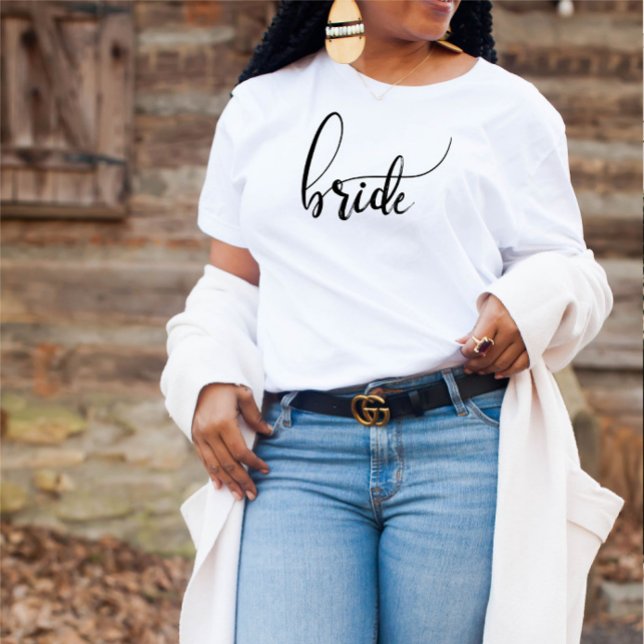 Bride Modern Simple Script Names T-Shirt (Creator Uploaded)