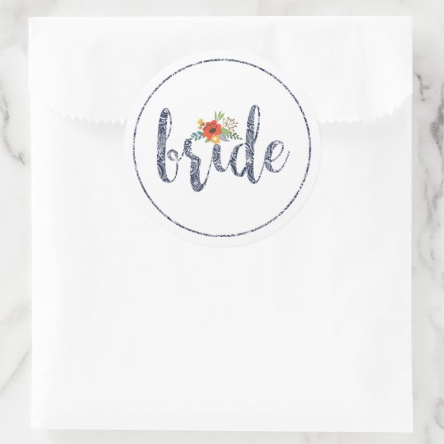 Bride, modern typography classic round sticker (Bag)