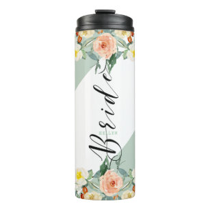 Bride Modern Typography Colorful Floral Border Thermal Tumbler