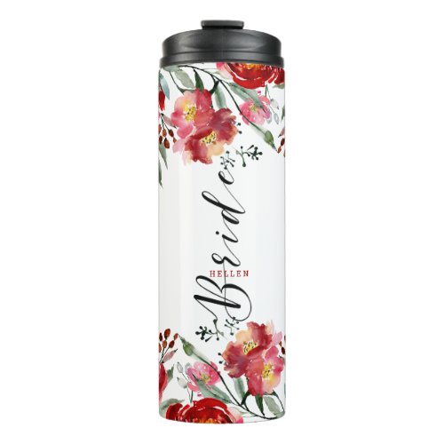 Bride Modern Typography Deep_red Floral Border Thermal Tumbler