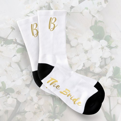 Bride Monogram White Wedding Socks