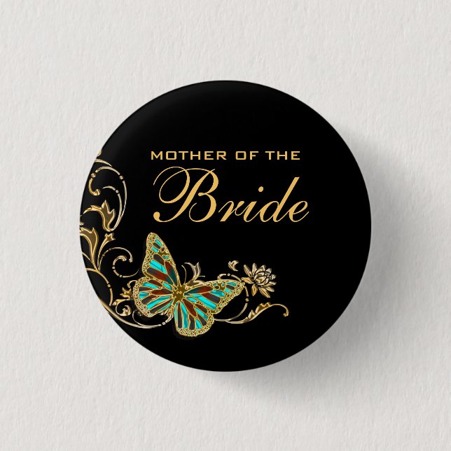 Bride mother bridal wedding black gold button (Front)