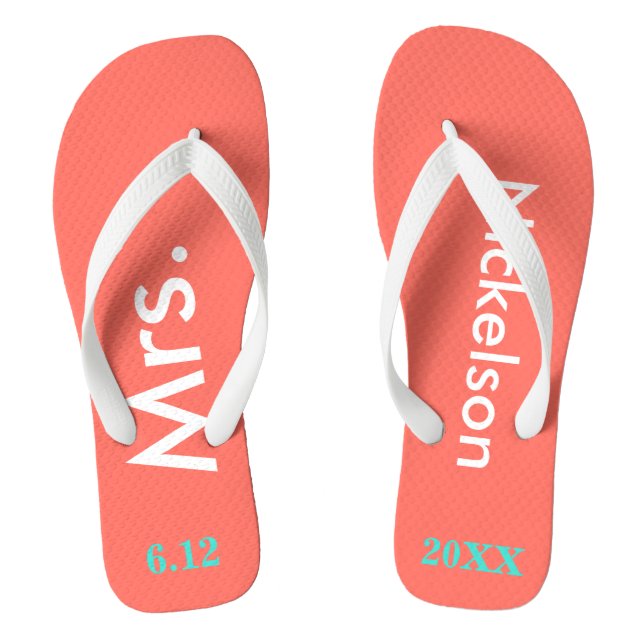 Bride Mrs. Coral Flip Flops (Footbed)
