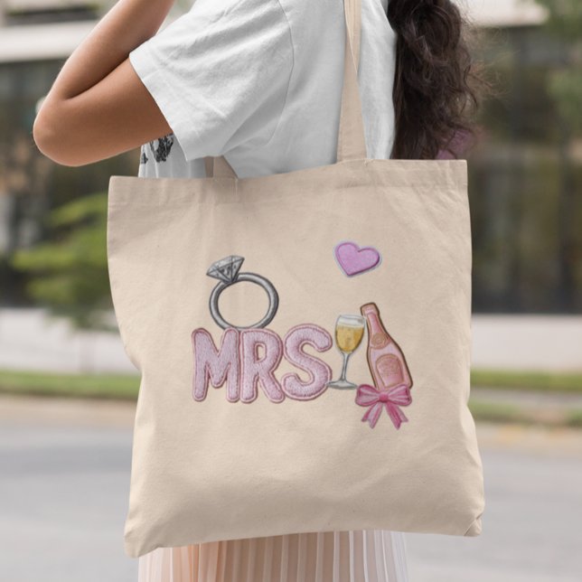 Bride MRS Faux Patch Embroidered Champagne  Tote Bag (Creator Uploaded)