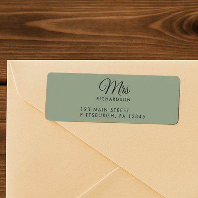 Bride Mrs. Name Sage Green Elegant Return Address Label (Creator Uploaded)