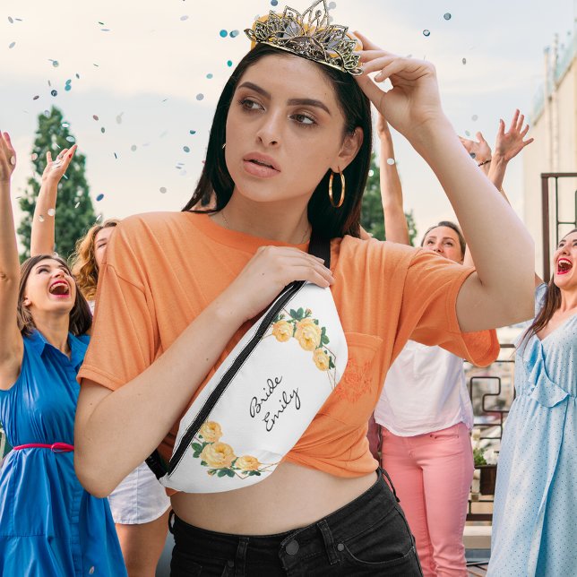Bride Name Orange Floral Elegant Gold Glitter Geo  Fanny Pack (Zazzle Bride Name Orange Floral Elegant Gold Glitter Geo  Fanny Pack)