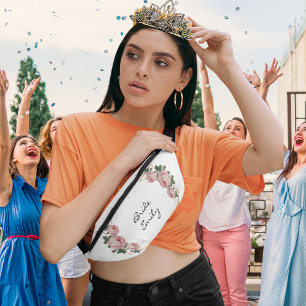 Bride Name Pink Floral Elegant Gold Glitter Geo Fanny Pack