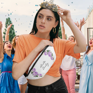 Bride Name Purple Floral Elegant Gold Glitter Geo Fanny Pack