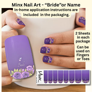 Bride / Name, Purple Mauve Flowers & White Wedding Minx Nail Art