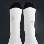 Bride name script personalized wedding favor socks<br><div class="desc">Elegant chic simple black and white bride socks personalized with her name in chic signature style calligraphy script.</div>