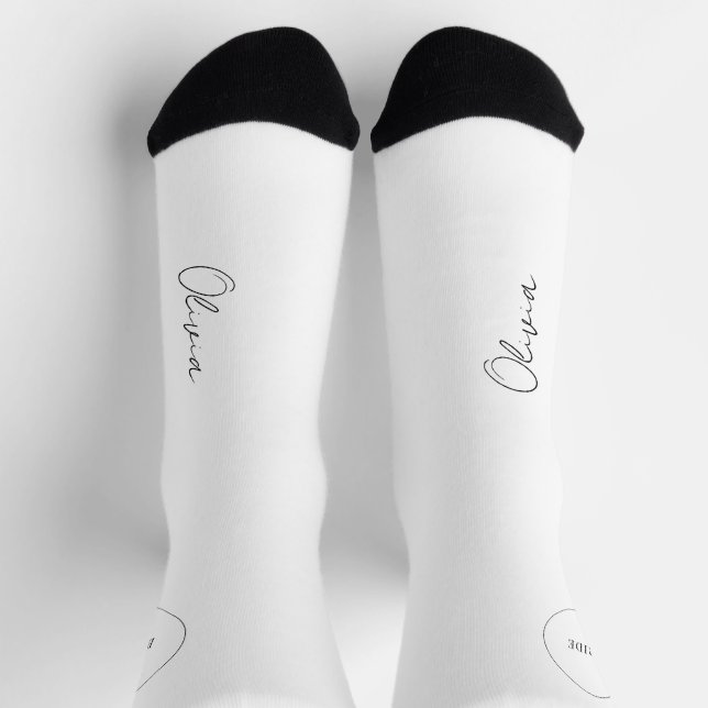 Bride name script personalized wedding favor socks (Top)