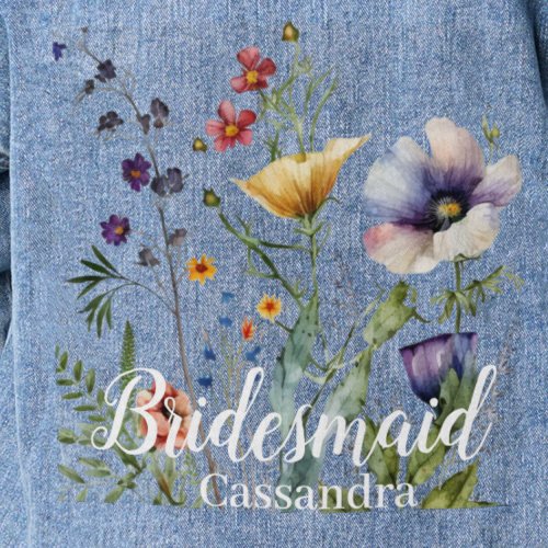 Bride Name Wild Flowers Watercolor Floral Wedding Denim Jacket