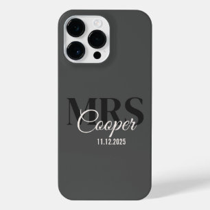 Bride Name With Wedding Date Charcoal Color Text iPhone 14 Pro Max Case