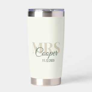 Bride Name With Wedding Date Green Color Text Insulated Tumbler