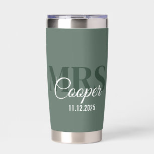 Bride Name With Wedding Date Ivory Color Text Insulated Tumbler