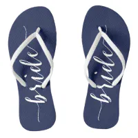 Bride Navy Blue Wedding Party Flip Flops Slim Zazzle