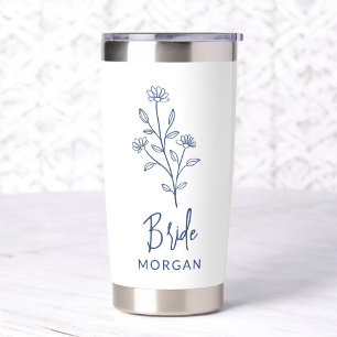 Bride Navy Blue Wildflower Floral Bachelorette Insulated Tumbler
