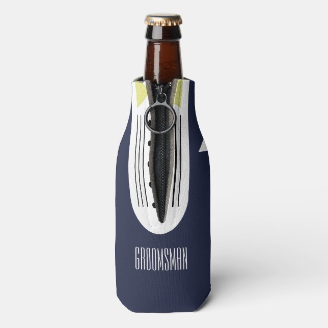 BRIDE Navy Blue & Yellow Wedding Party Groomsman Bottle Cooler (Bottle Back)