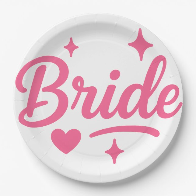 Bride Neon Pink  Paper Plates (Front)