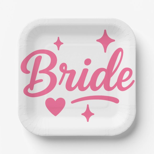 Bride Neon Pink Paper Plates (Front)