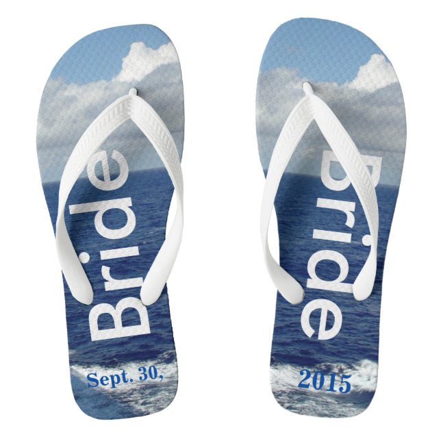 Bride Ocean Waves Blue Sky Flip Flops (Footbed)