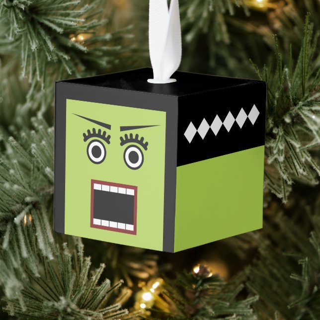Bride of Frankenste Wooden Cube Halloween Ornament (Tree)