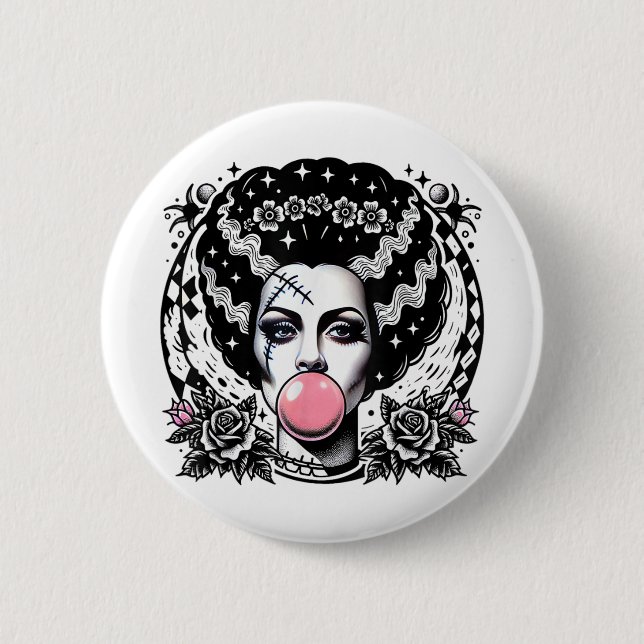 Bride Of Frankenstein Bubblegum Monster Halloween  Button (Front)
