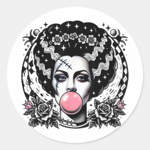 Bride Of Frankenstein Bubblegum Monster Halloween Classic Round Sticker