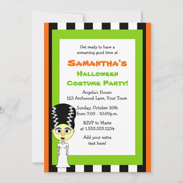 Bride of Frankenstein Halloween Costume Party Invitation (Front)