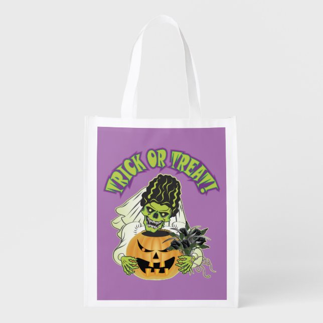 Bride of Frankenstein Skull Grocery Bag (Front)