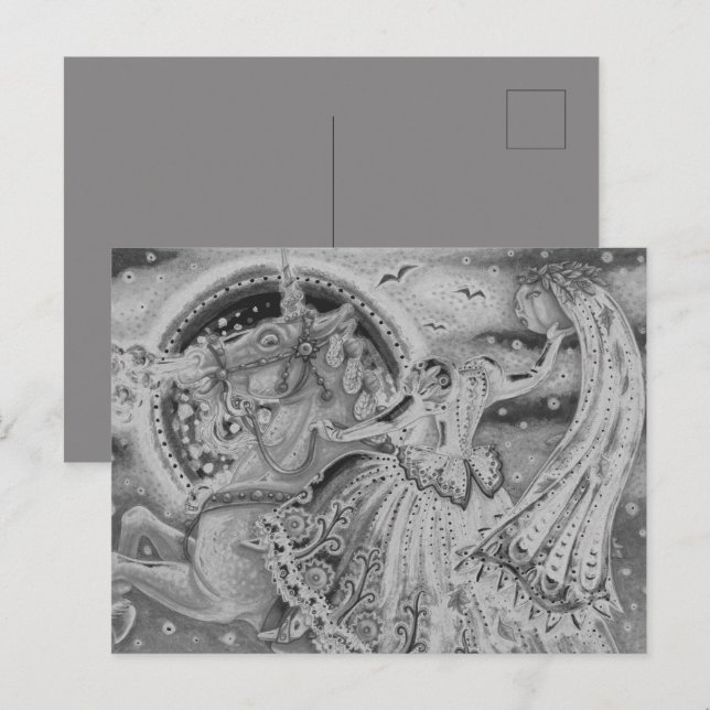 BRIDE OF SLEEPY HOLLOW, HEADLESS HORSEMAN PALOMINO HOLIDAY POSTCARD (Front/Back)