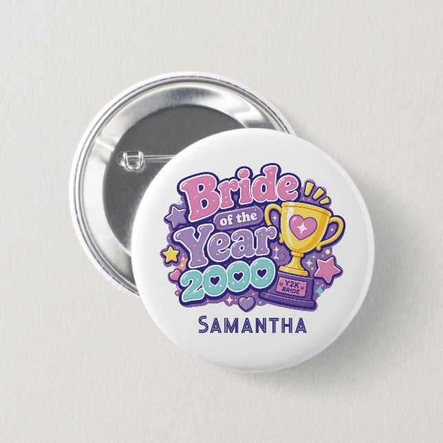 Bride of the Year 2000 Y2K Bachelorette Party Button (Front & Back)