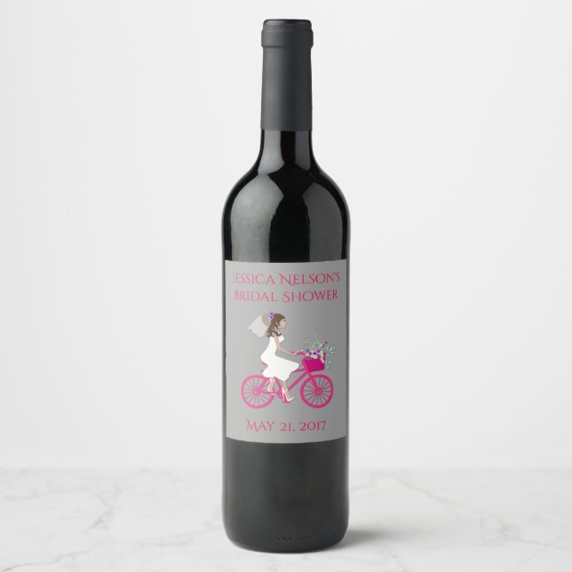 Bride on Bike Bridal Shower Wine Label (Front)