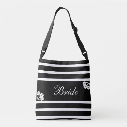 Bride on Black  White Stripes Crossbody Bag