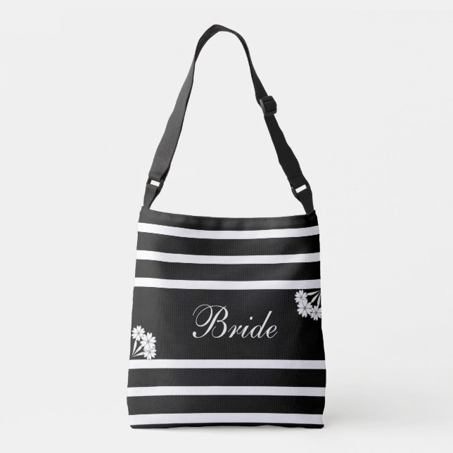 Bride on Black & White Stripes Crossbody Bag (Back)