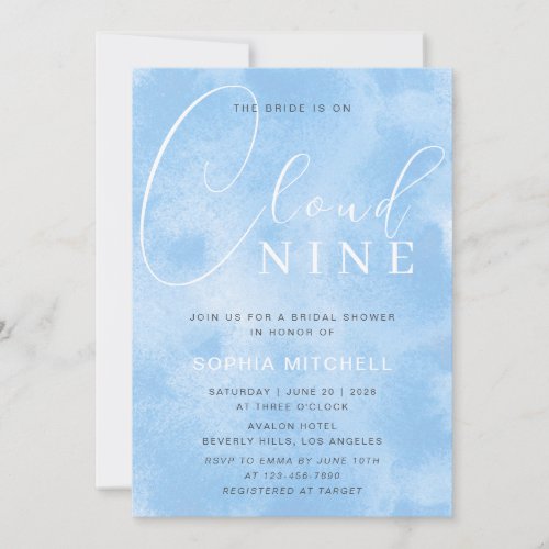 Bride on Cloud 9 Blue Ink Script Bridal Shower  Invitation